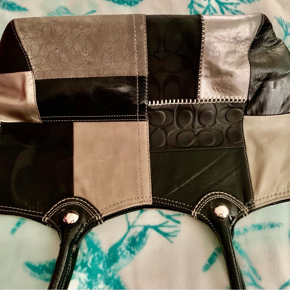 Coach Black And Gray Leather Patchwork Handbag Pu… - image 5